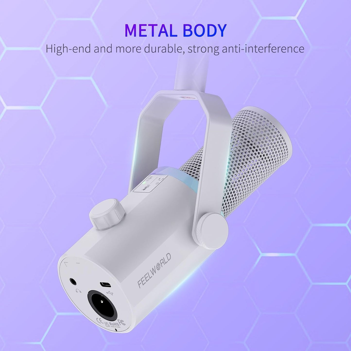 FEELWORLD PM1 XLR USB Dynamic Microphone Boom Arm White