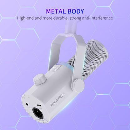FEELWORLD PM1 XLR USB Dynamic Microphone Boom Arm White