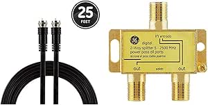 GE RG6 Coaxial Cable 25ft with 2-Way Splitter