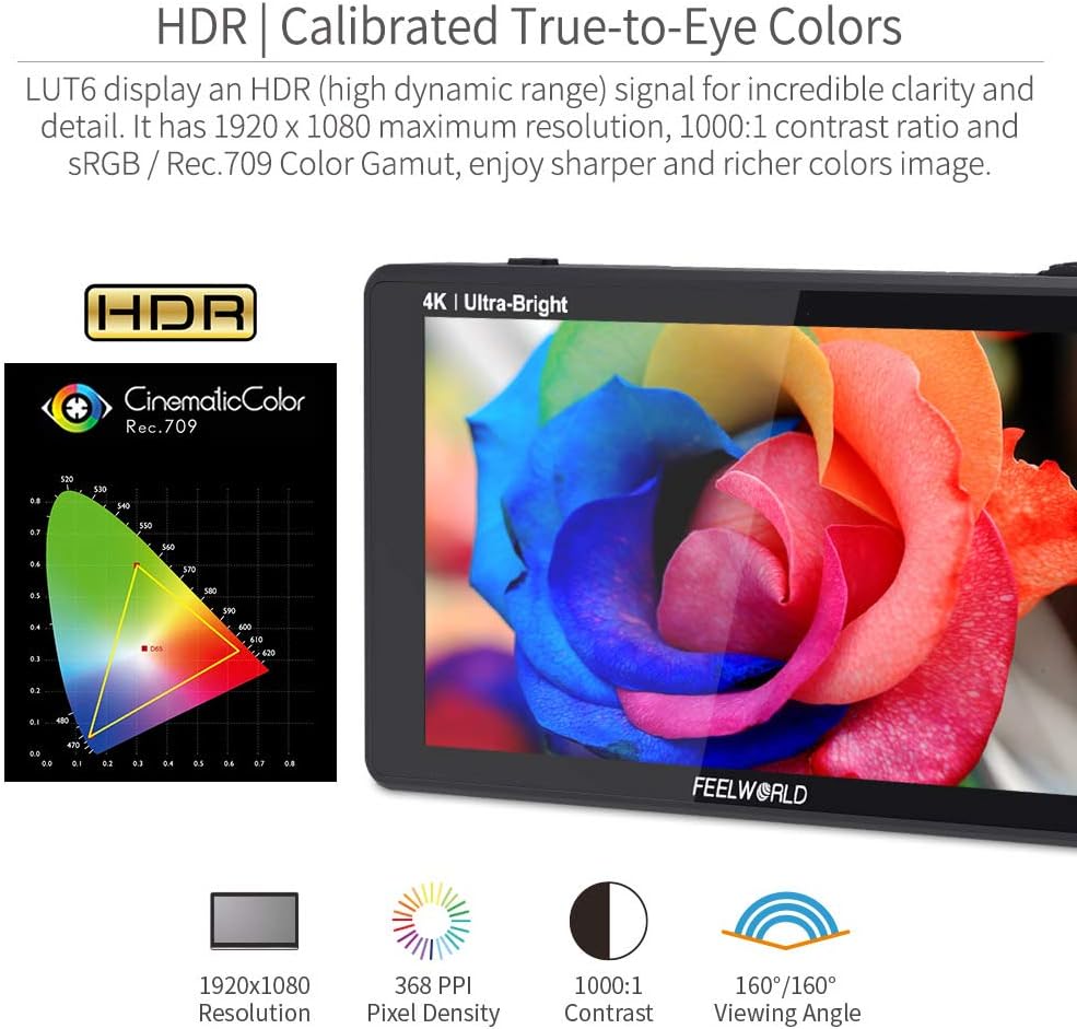 FEELWORLD SA-FW759 LUT6 6" 2600nits 4K HDMI Camera Monitor