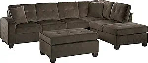 Lexicon Lewis 3-Piece Velvet Sectional Ottoman Chocolate
