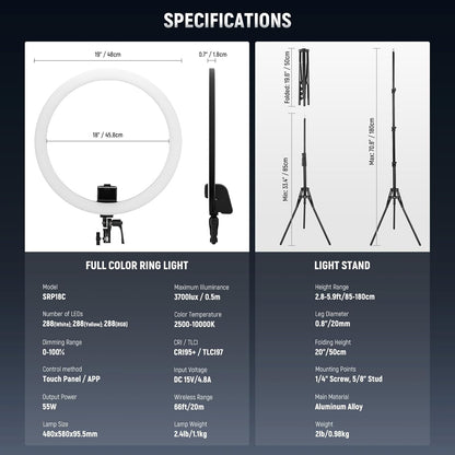 Neewer SRP18C RGB LED Ring Light Kit w/Stand