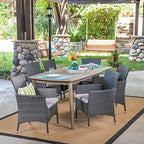 Misc Outdoor 7-Piece Wicker Dining Set with Acacia Table