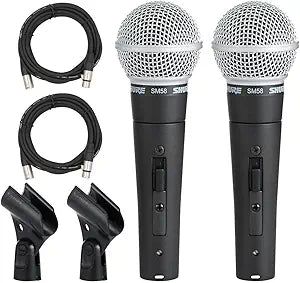 Shure SM58S Vocal Microphone (2-Pack) w/ XLR Cable & Switch