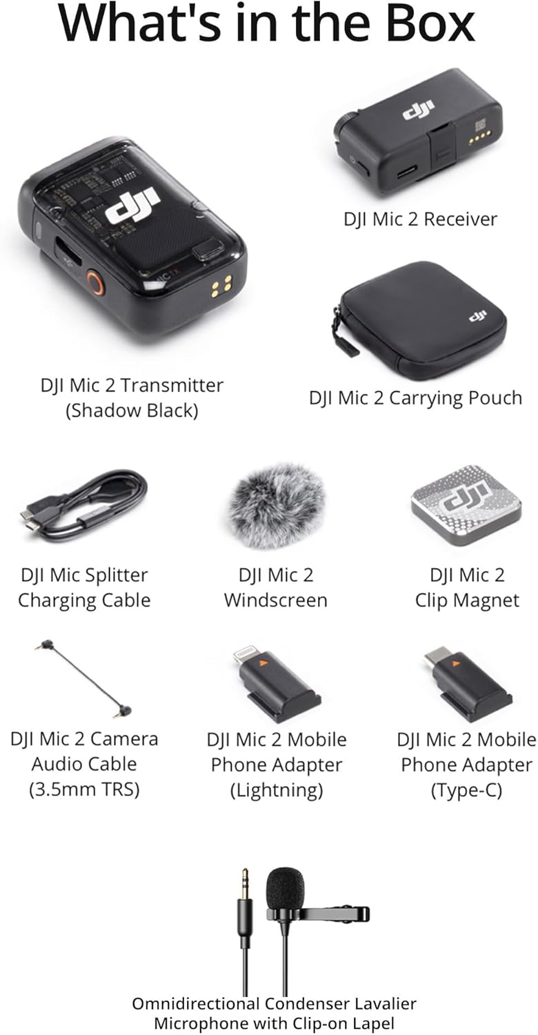 DJI Mic 2 (1 TX + 1 RX) Lavalier Microphone Bundle
