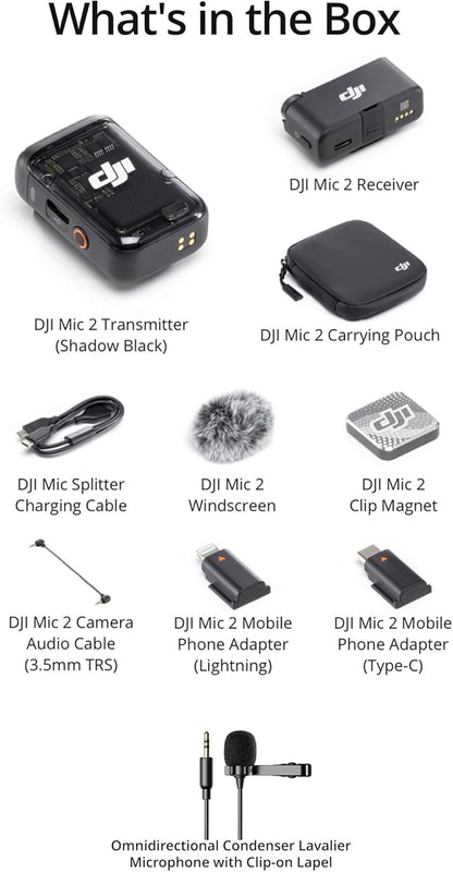 DJI Mic 2 (1 TX + 1 RX) Lavalier Microphone Bundle