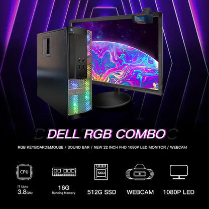 Dell OptiPlex RGB Desktop - i7, 16GB, 512GB SSD, 22" Monitor, Gaming PC (Renewed)