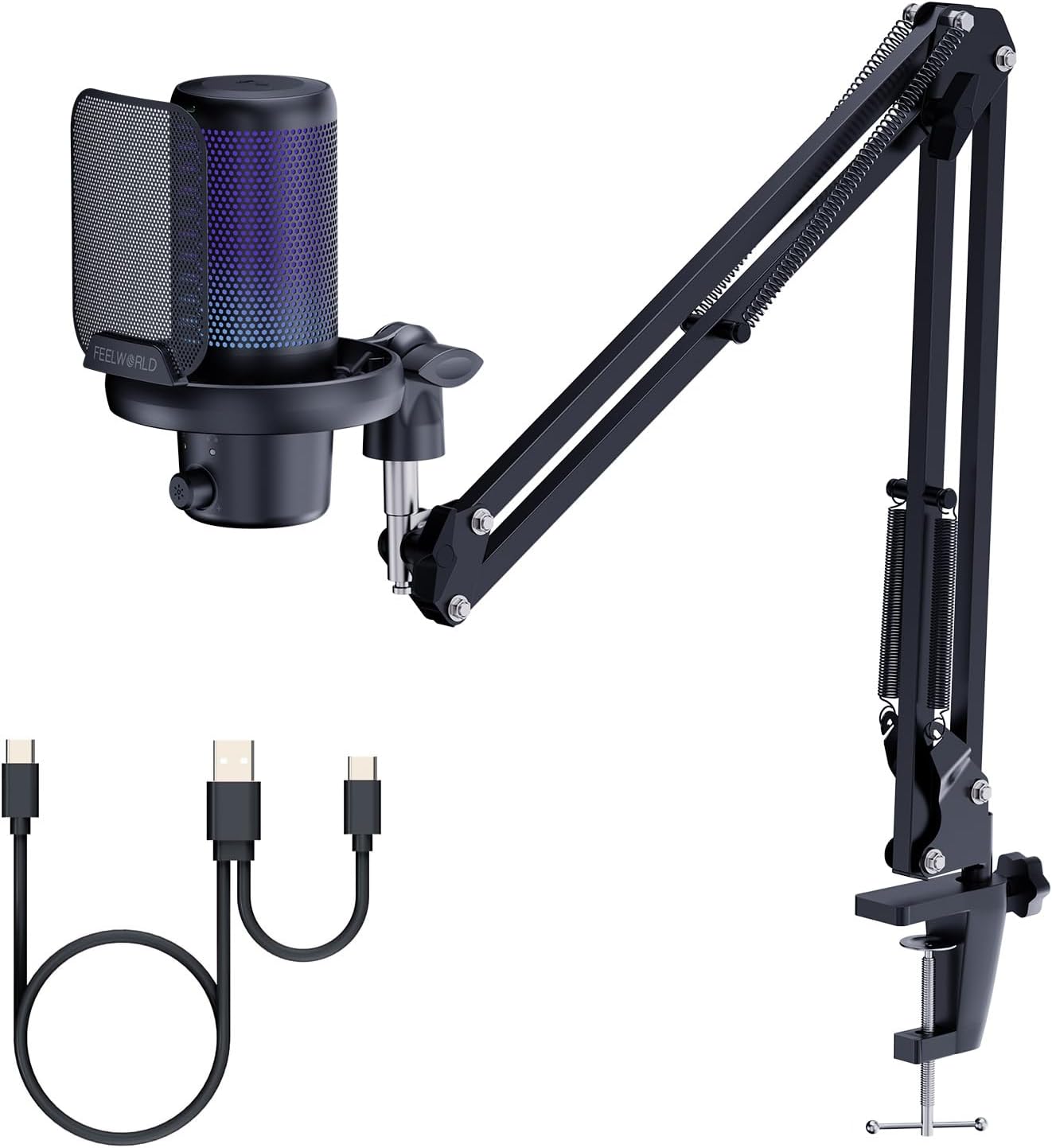 FEELWORLD VM1-AS-OF-JP Gaming Microphone USB Condenser Mic RGB