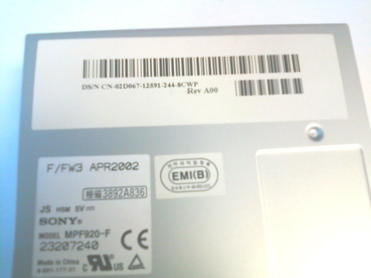 Sony SONY MODEL MPF920-F Floppy Drive Vintage