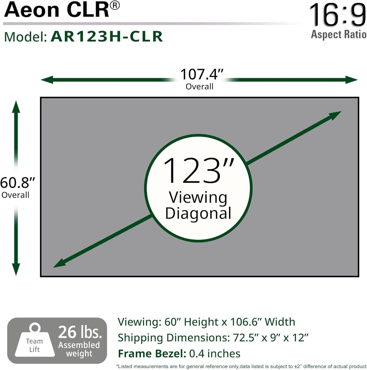 Elite Screens AR123H-CLR-X Aeon CLR Ultra-Short Throw Projector Screen