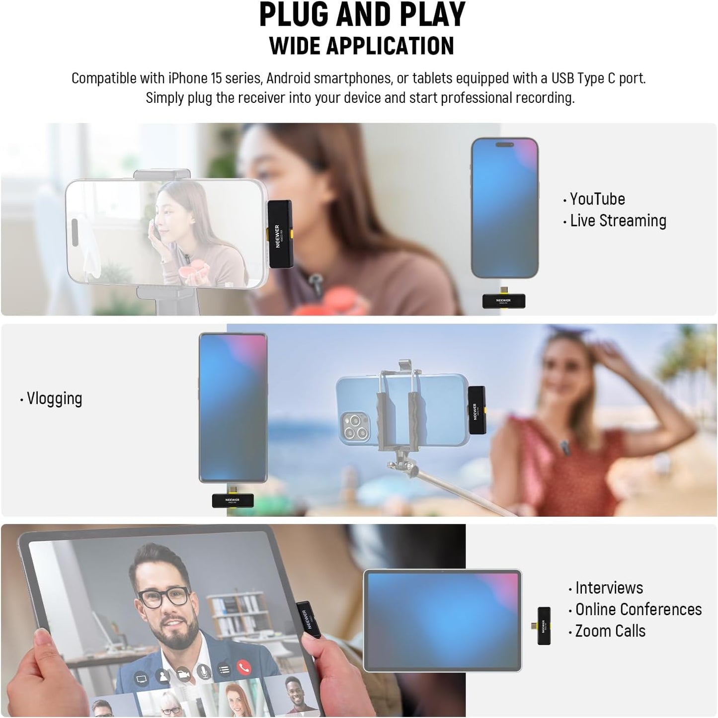 Neewer 21000097 Wireless Lavalier Microphone USB-C