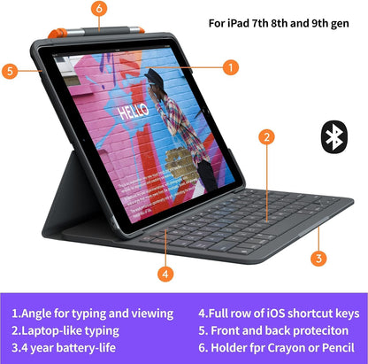 Logitech iPad Keyboard Case Slim Folio Wireless Graphite