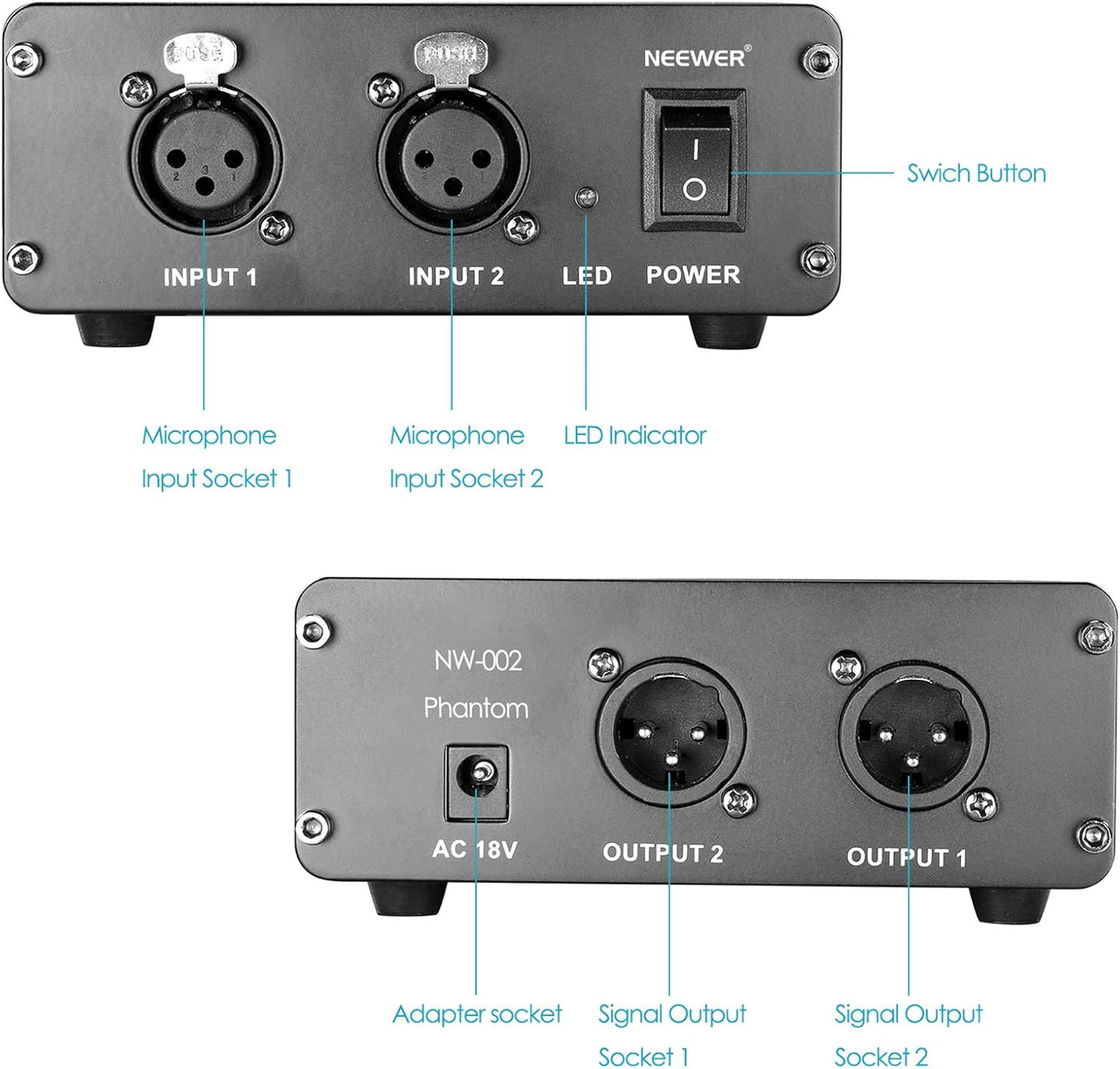 Neewer 40087548 2-Channel 48V Phantom Power Supply