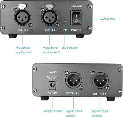 Neewer 40087548 2-Channel 48V Phantom Power Supply