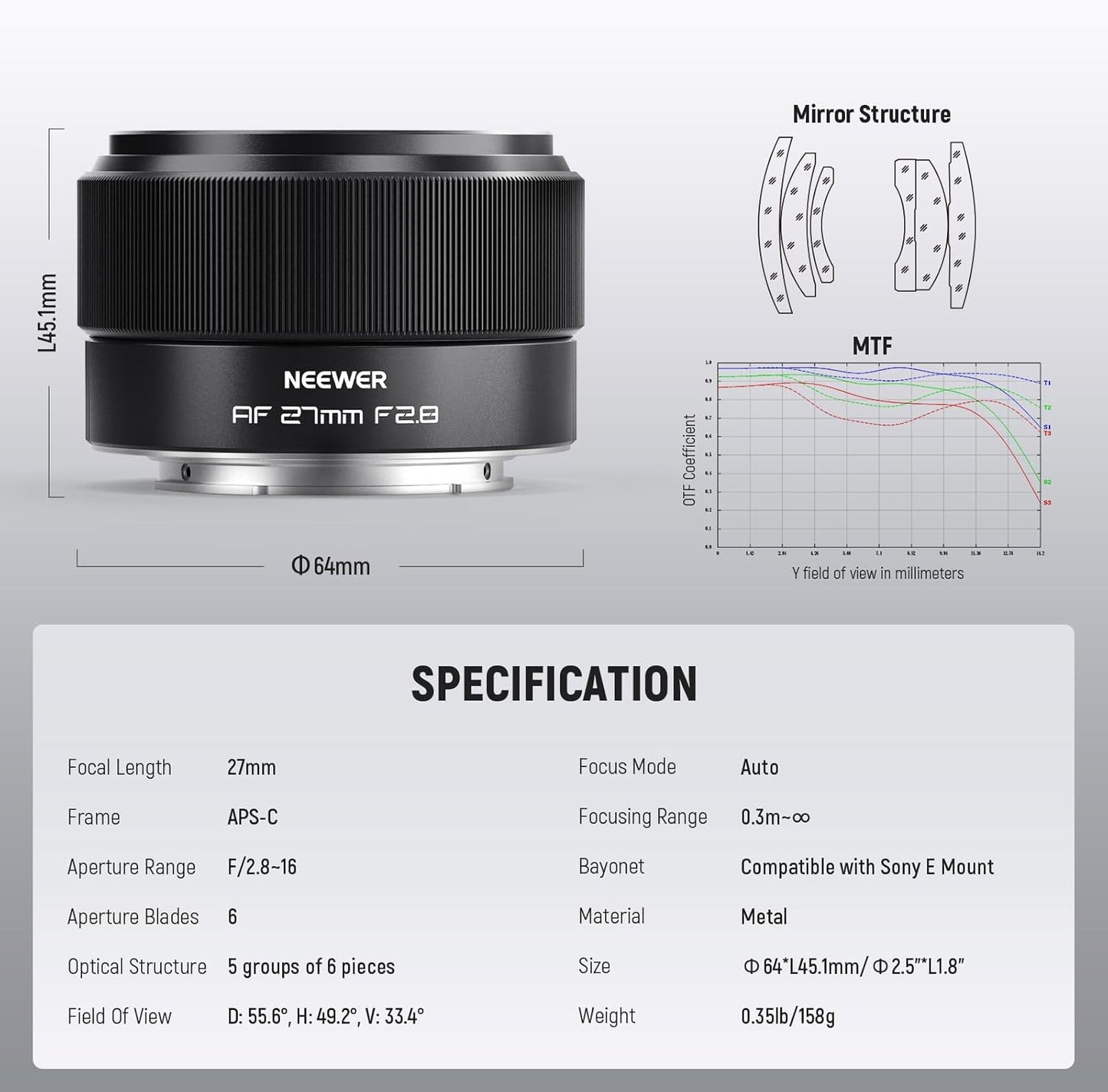 Neewer 10104310 27mm F2.8 APS-C Autofocus Lens Sony E-Mount