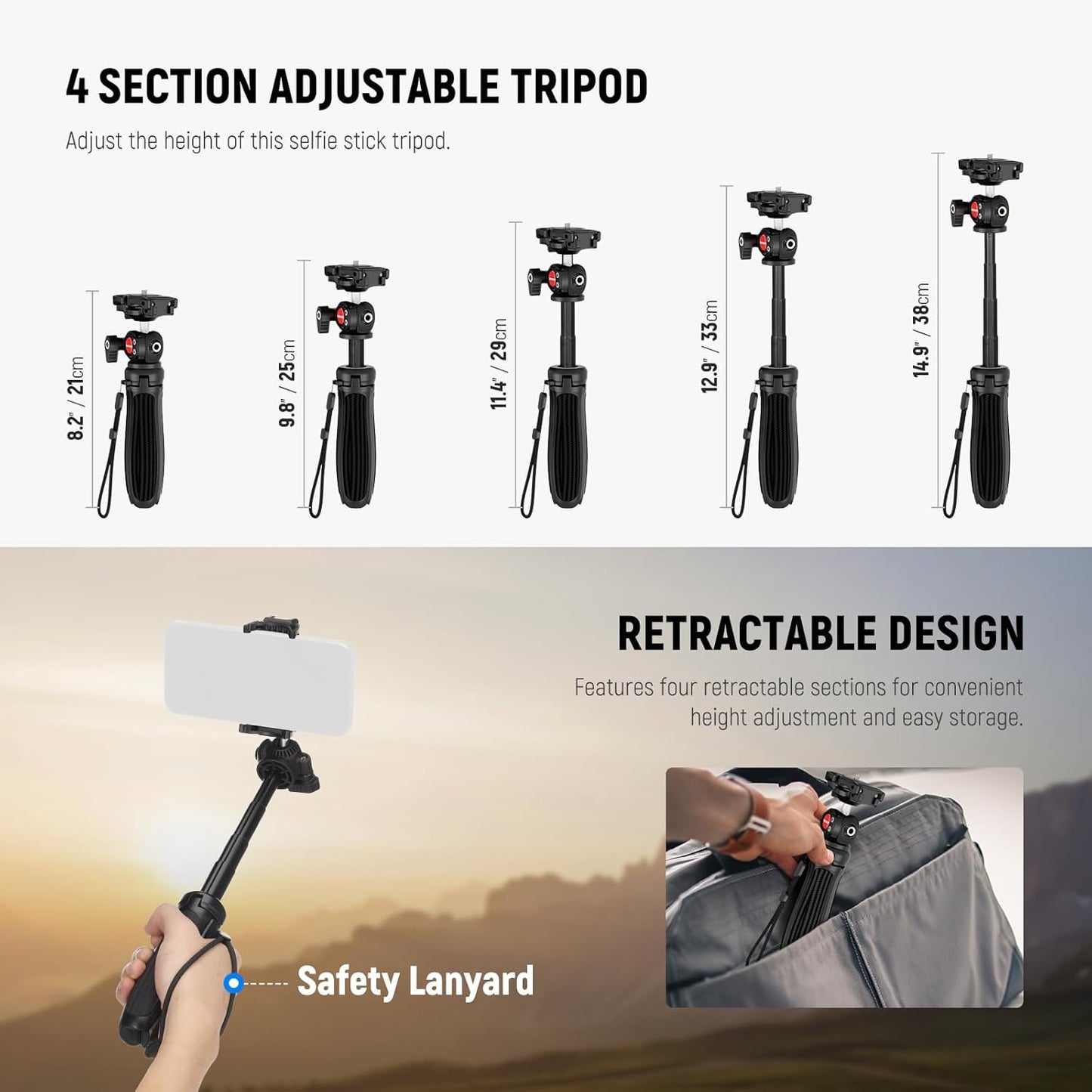 Neewer TP38 Phone Camera Tripod - Extendable Selfie Stick