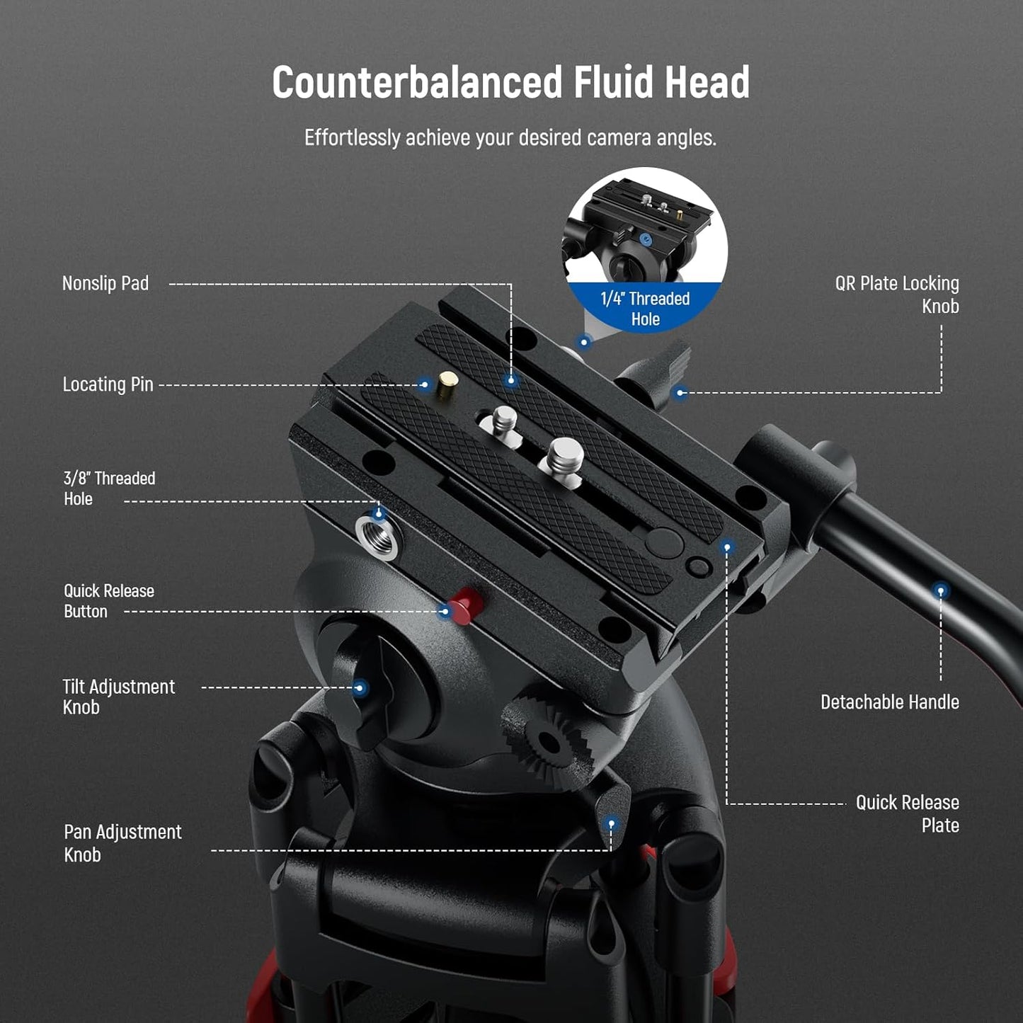 Neewer TP37 74" Video Tripod Fluid Head Metal 17.6lb Load