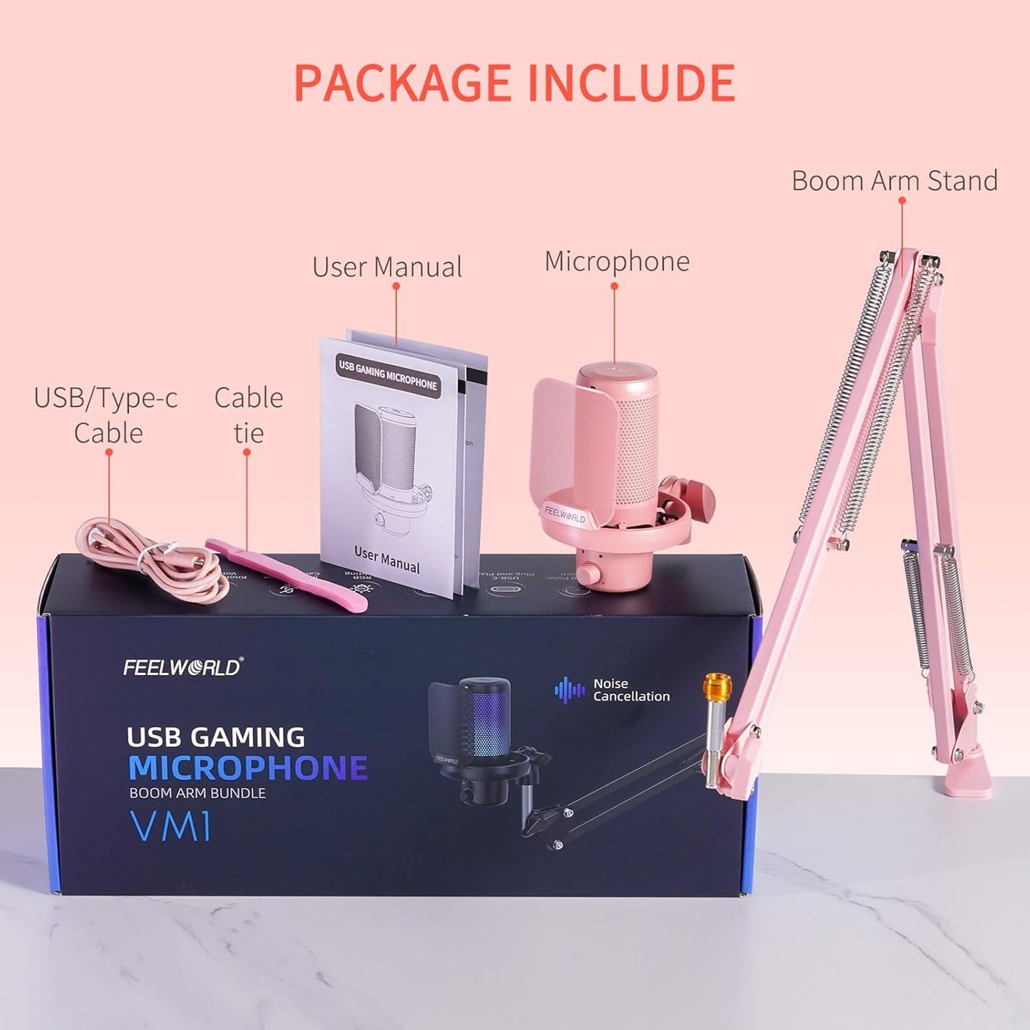 FEELWORLD VM1-AS-P-OF-EU Pink Gaming USB Microphone