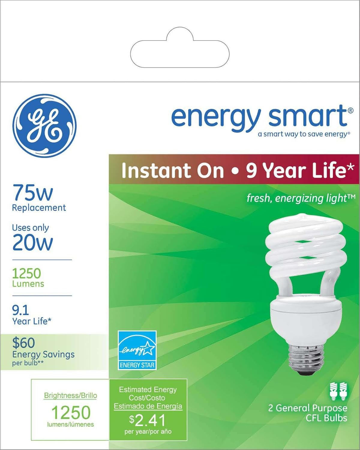 GE 74201 20W CFL Bulb 75W Equivalent 2-Pack