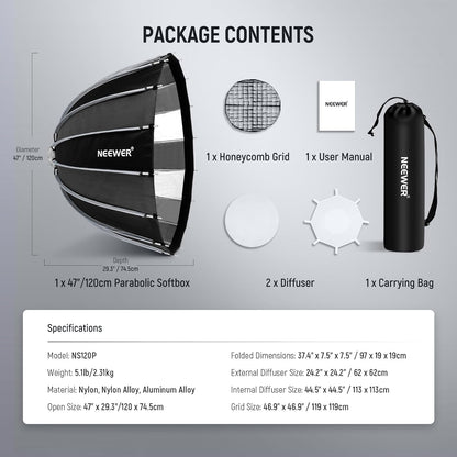 Neewer 47" Parabolic Softbox Bowens Mount Quick Setup