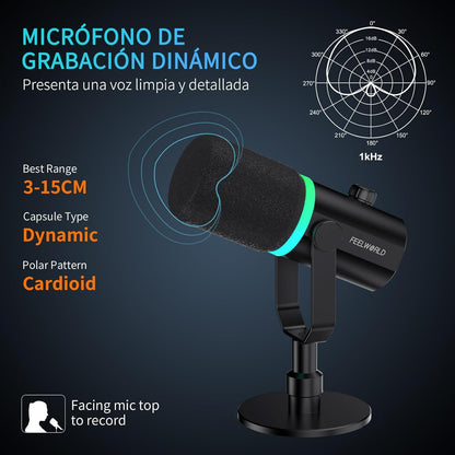 FEELWORLD PM1 XLR USB Dynamic Podcast Microphone