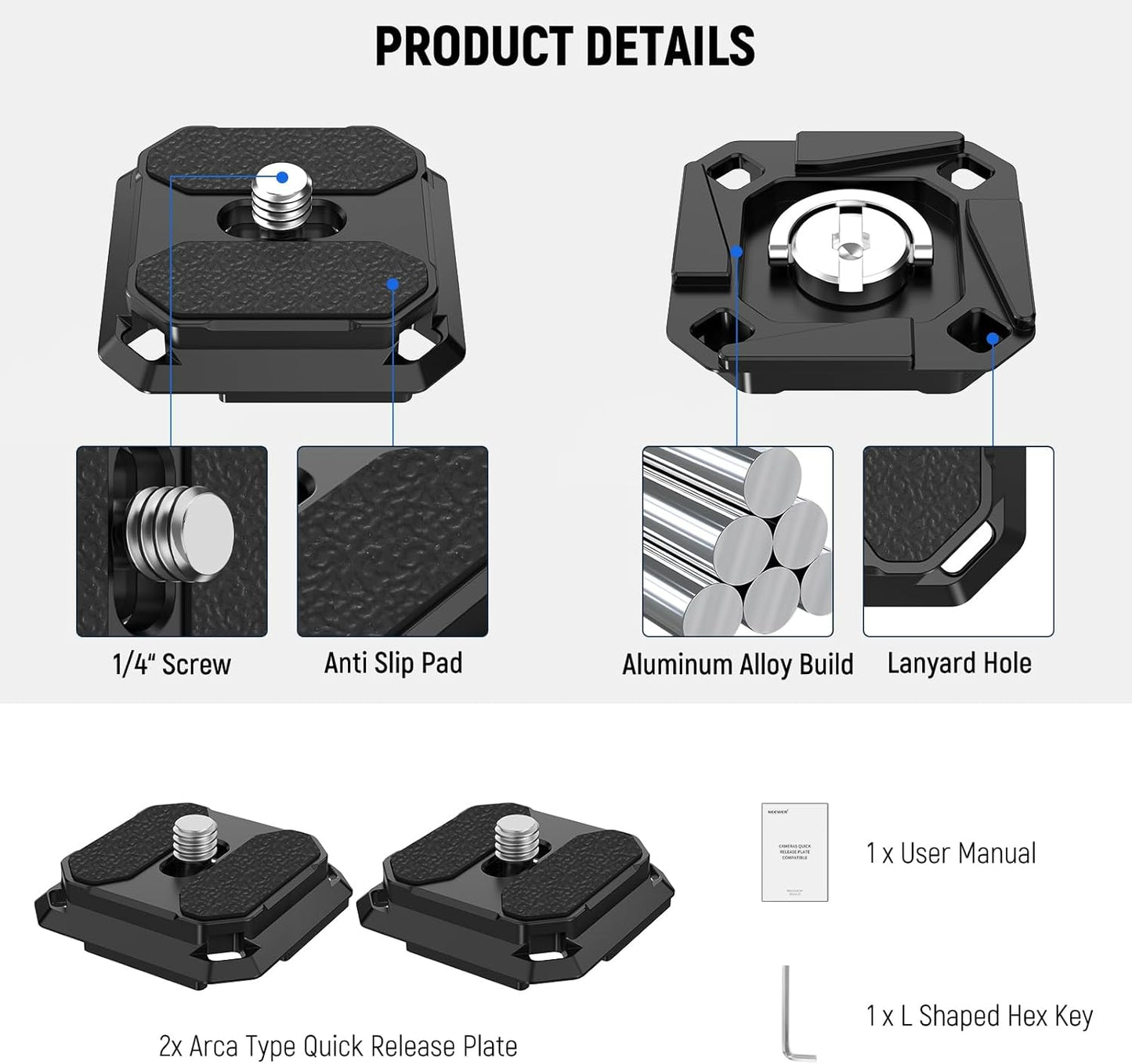 Neewer QPR-5 Quick Release Plate 38mm Arca-Type 2-Pack