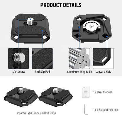 Neewer QPR-5 Quick Release Plate 38mm Arca-Type 2-Pack