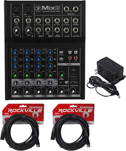 Mackie MIX8+(2)RCXFM20E-B 8-Channel Mixer Bundle