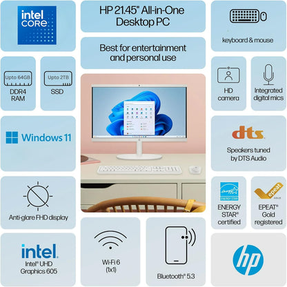HP HP ALL IN ONE 22 Aura All-in-One Desktop: Celeron, 8GB RAM, 512GB+256GB