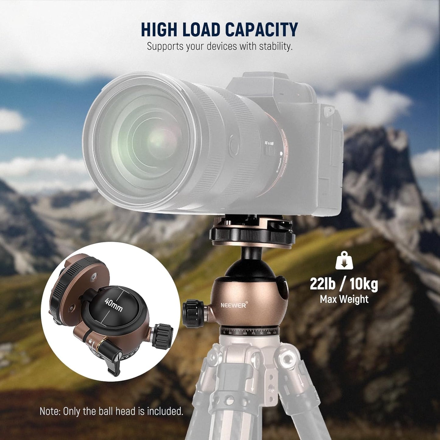 Neewer GM32 Low Profile Tripod Ball Head 22lb Load
