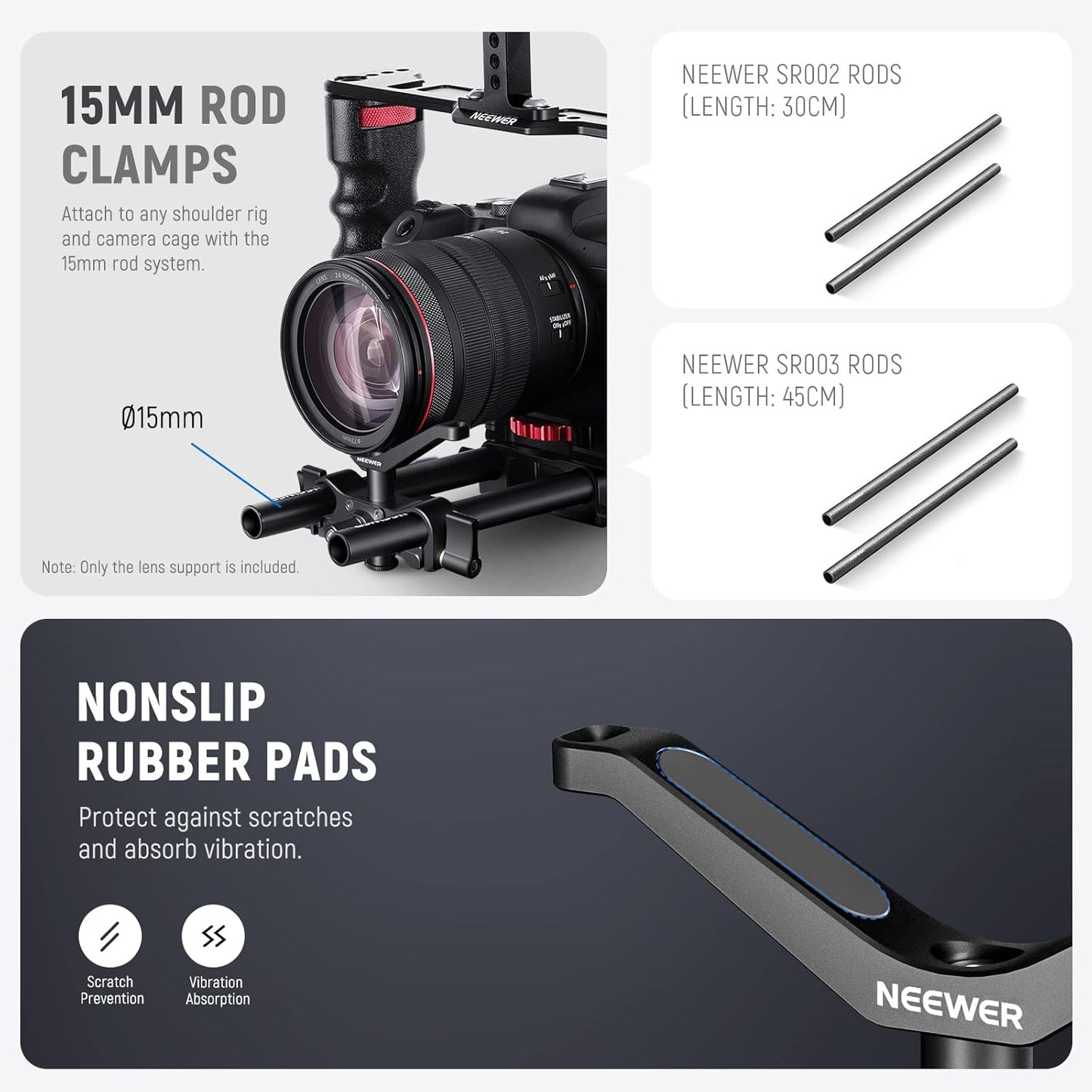 Neewer 10102034 Camera Lens Support 15mm Rod Rail