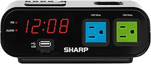 Sharp SPC137 Digital Alarm Clock 2X Power Outlets USB
