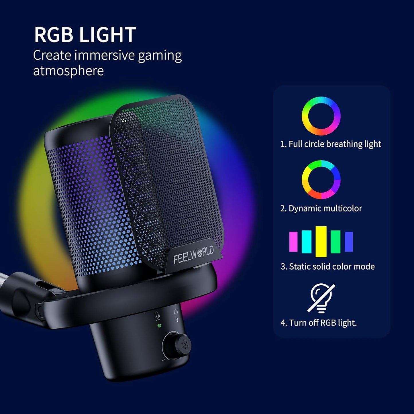 FEELWORLD VM1-AS-OF-JP Gaming Microphone USB Condenser Mic RGB