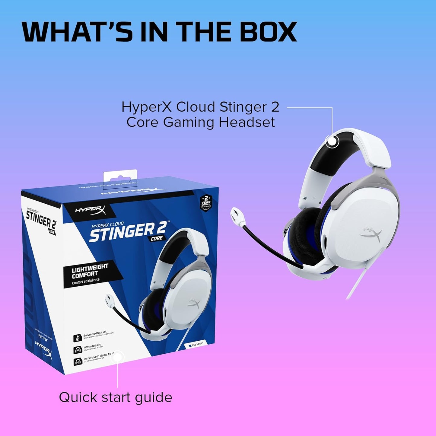 HyperX 6H9B5AA Cloud Stinger 2 Core Playstation Gaming Headset - White