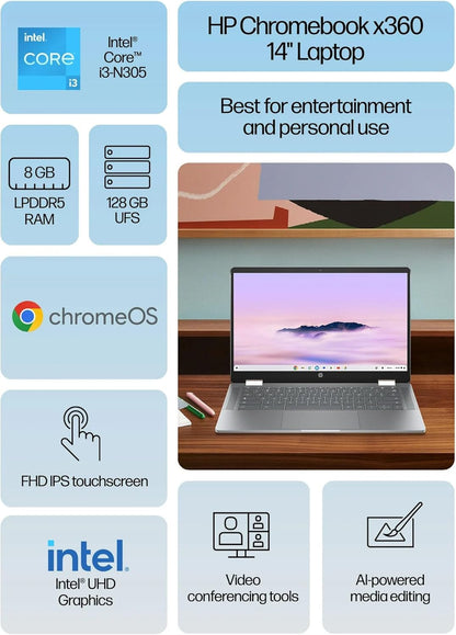 HP Intel 14b Chromebook Plus, i3, 8GB RAM, 128GB (Renewed)