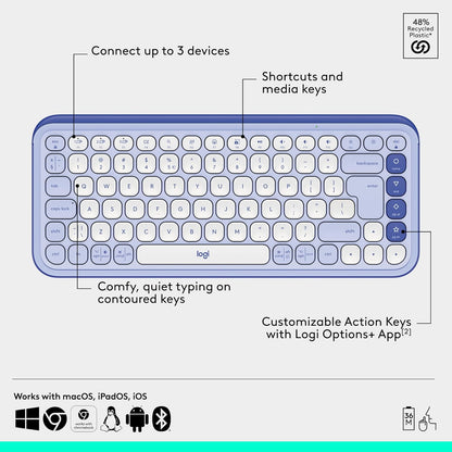 Logitech 920-013043 POP ICON Combo Bluetooth Keyboard & Mouse - Lilac