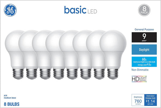 GE 37048 60 Watt Daylight LED A19 Bulbs 8-Pack