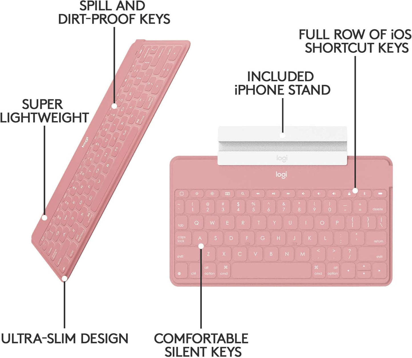 Logitech Teclados-1198 Keys-to-Go Bluetooth Keyboard - Blush Pink (Renewed)