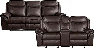Lexicon Braelyn Faux Leather Reclining Sofa Set Brown
