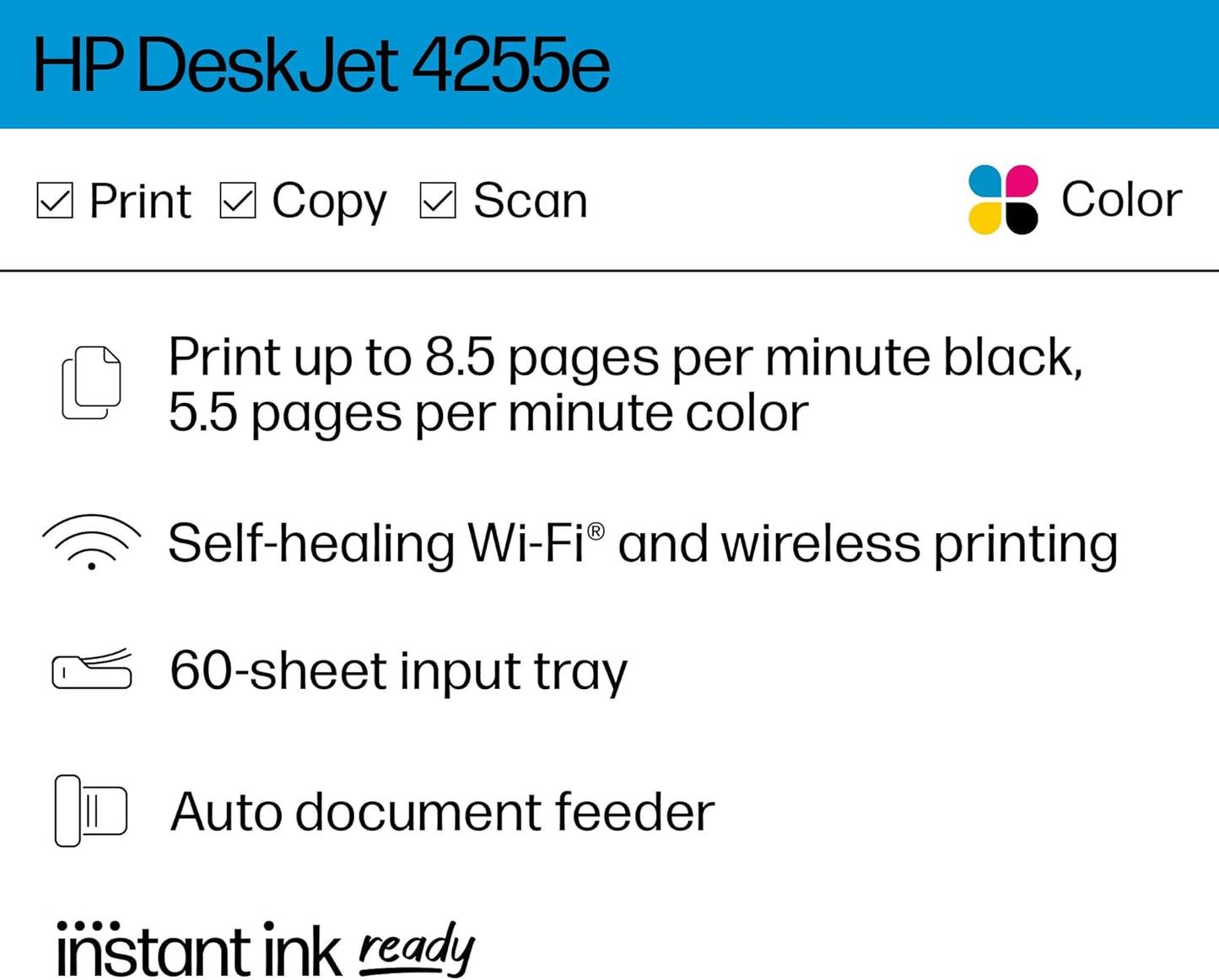 HP 588S6A#B1H DeskJet 4255e Wireless Color Inkjet Printer