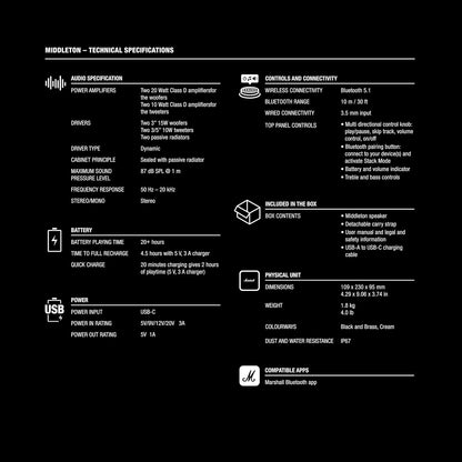 Marshall 1006034 Middleton Portable Bluetooth Speaker