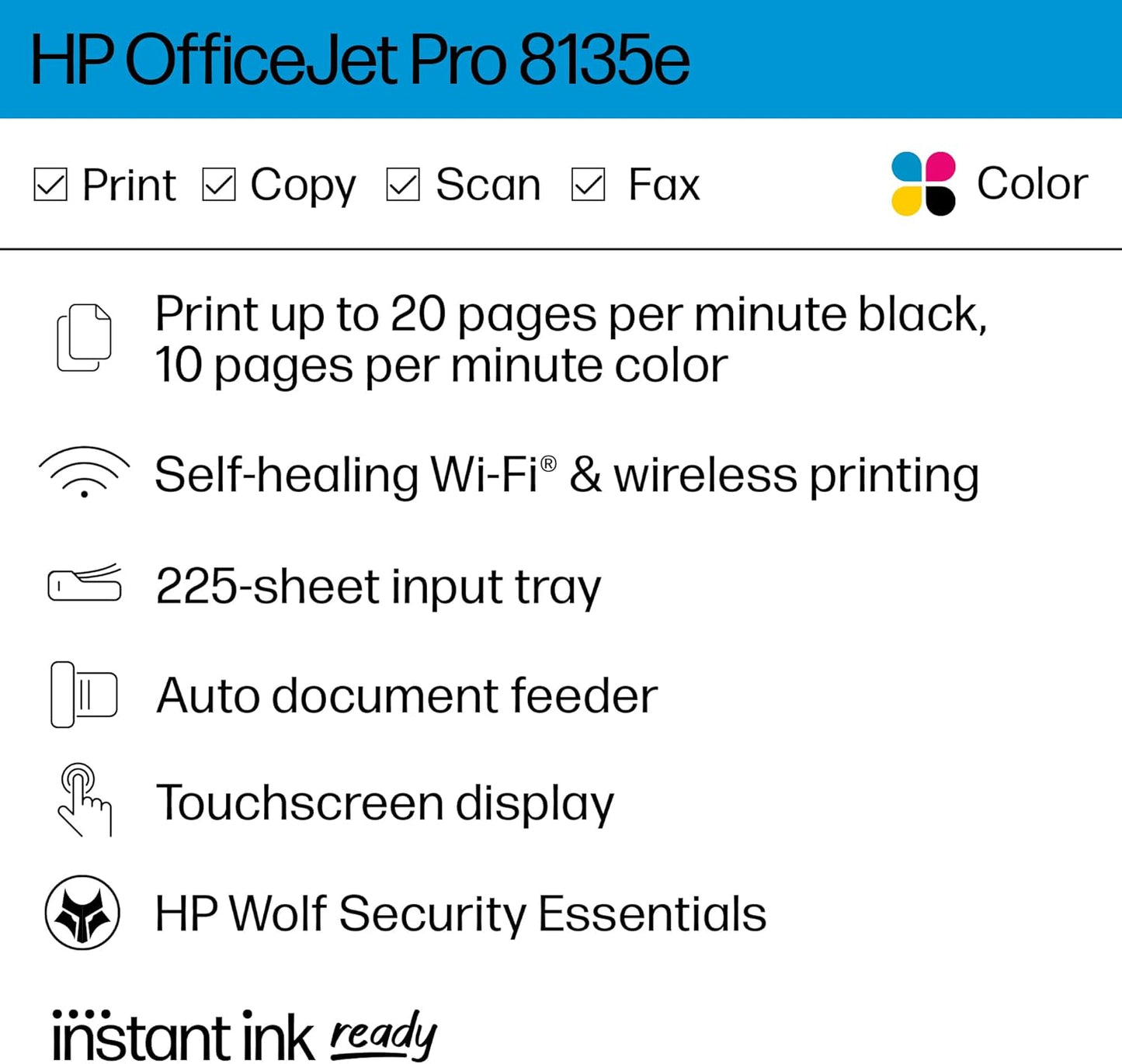 HP 40Q35A#B1H OfficeJet Pro 8135e Wireless Printer
