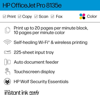 HP 40Q35A#B1H OfficeJet Pro 8135e Wireless Printer
