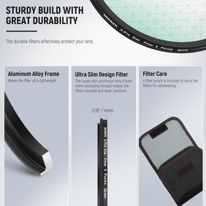 Neewer Star Filters 58mm 4/6/8 Point Cross Screen Set