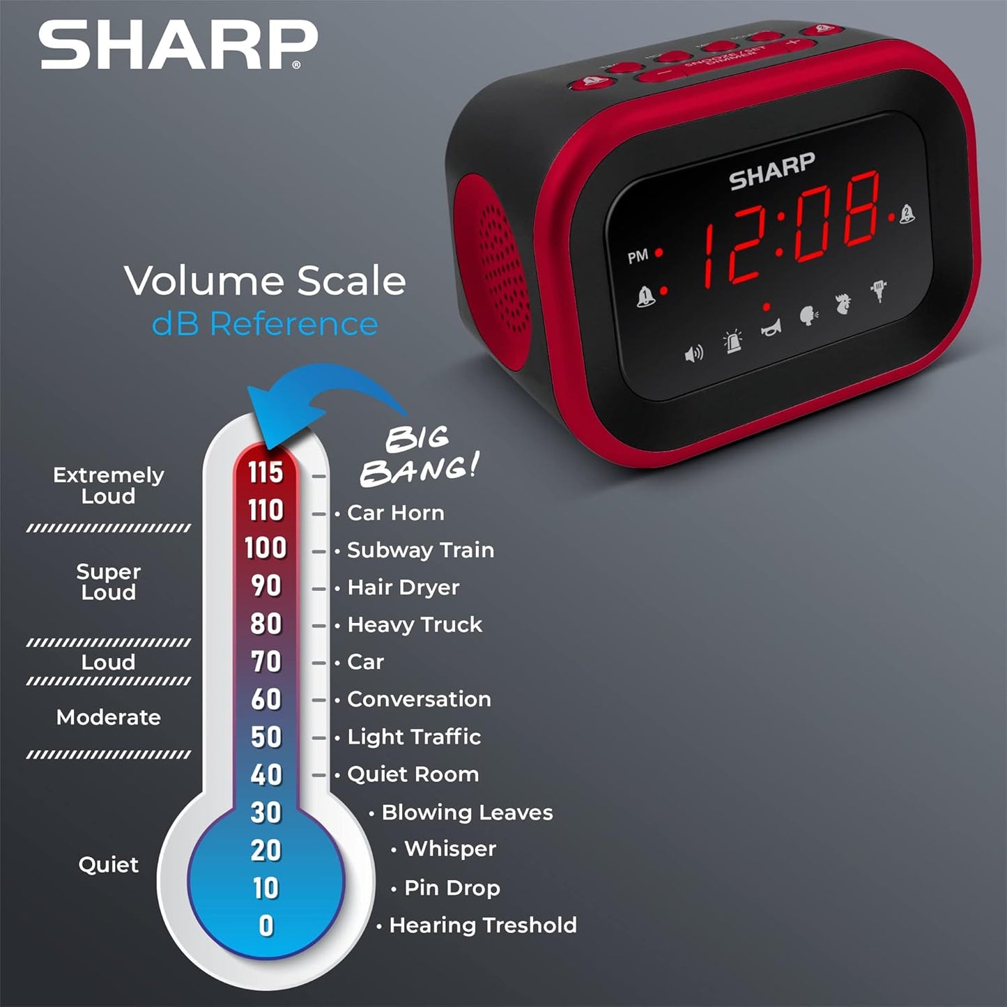 Sharp Big Bang Alarm Clock Super Loud 115db