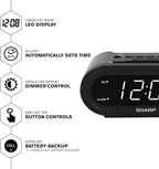 Sharp Digital Alarm AccuSet Clock - Midnight Black, White LED
