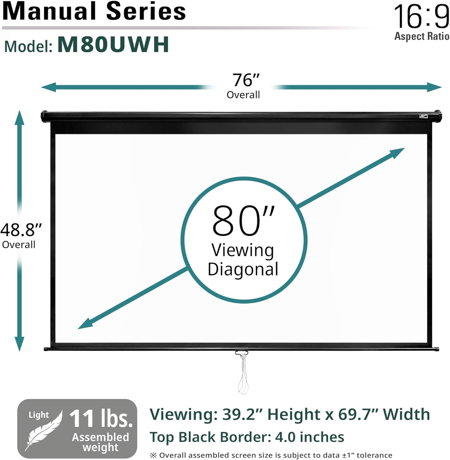 Elite Screens M80UWH 80-Inch Manual Projector Screen