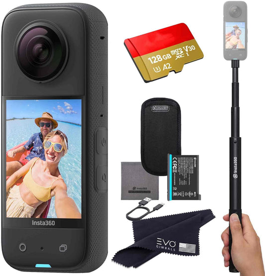 Insta360 CINSAAQ/B_SELFIE-STICK_128GB X3 Waterproof Action Camera Bundle