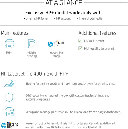 HP 4001ne Laserjet Pro Black and White Printer Renewed