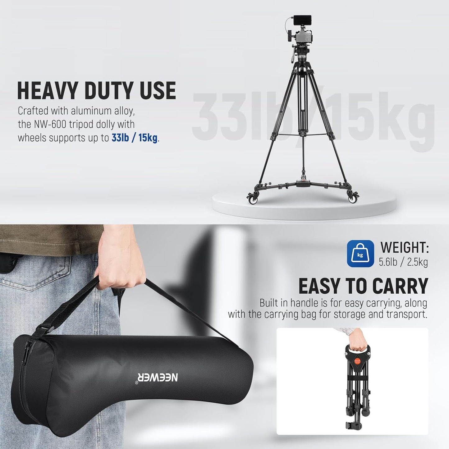 Neewer NW-600 Heavy Duty Tripod Dolly w/Wheels